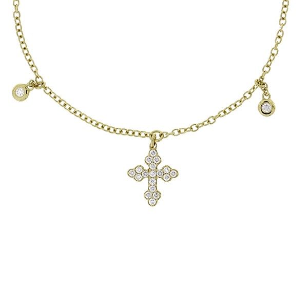 18K Diamond Cross Pendant on Cable Chain Necklace